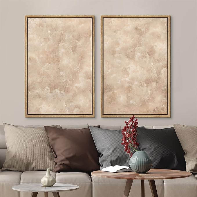 MUDECOR Framed Canvas Print Wall Art Neutral Abstract Minimalist Beige and Cream Tones Illustrations Modern Art Decorative Bohemian Colorful Chic for Living Room, Bedroom, Office - 24"x36"x2 Natural