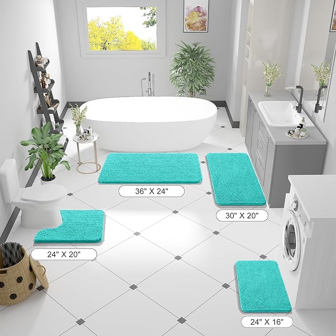 OLANLY Bathroom Rugs 70x24, Extra Soft Absorbent Chenille Bath Rugs, Rubber Backing Quick Dry, Machine Washable Bath Mats for Bathroom Floor, Tub and Shower, Home Decor Accessories, Teal