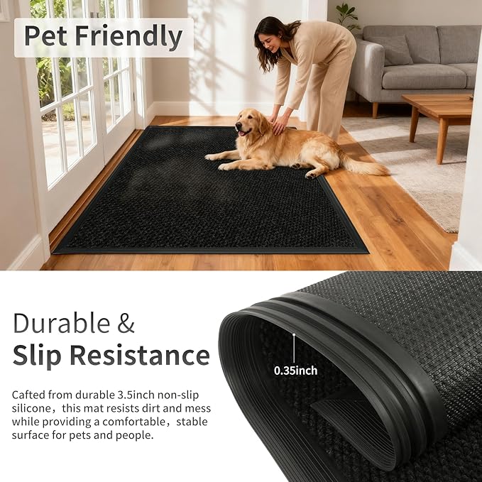 4ft x 33ft Front Door Mat Indoor Outdoor Entrance, Commercial Heavy Duty Entryway Matt, Non-Slip Rubber Backing Low Profile Doormat, Waterproof Dirt Trapper Welcome Mat for High Traffic Area