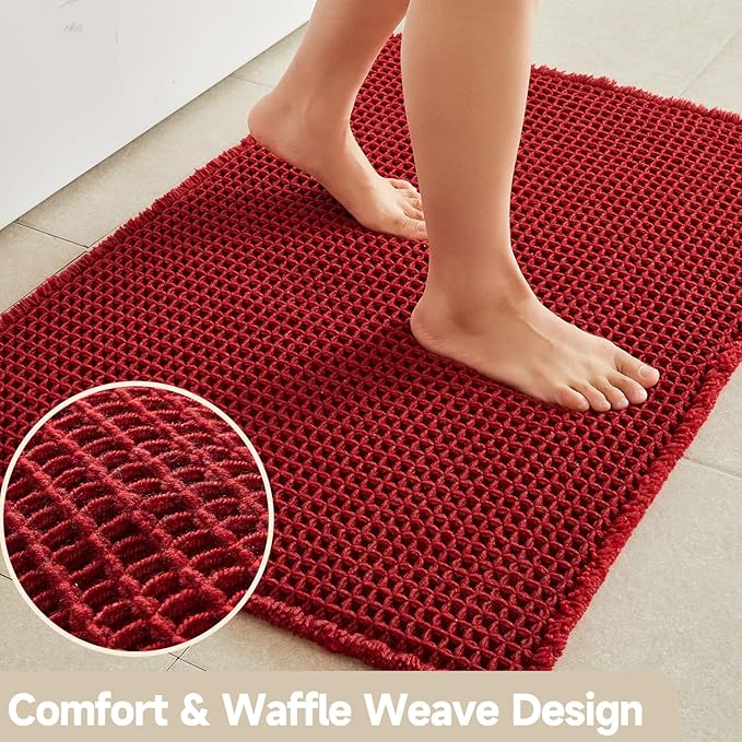 Waffle Runner Rug Bathroom, Long Boho Bathroom Rugs Non Slip Washable Super Absorbent Quick Dry Farmhouse Bath Decor, 72"x24" Burgundy