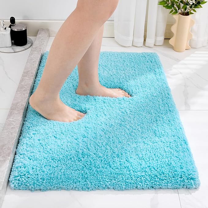 Small Bathroom Rug 17x24 Non Slip Teal Fluffy Bath Mat for Bathroom Floor Washable Plush Luxury Bath Rug for Tub Soft Shaggy Absorbent Shower Mat