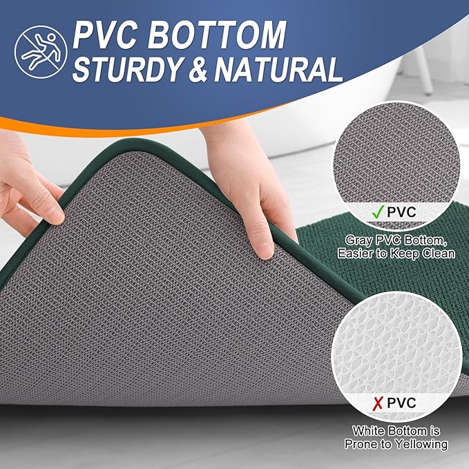 OLANLY Thick Memory Foam Bath Mat Rug 70x24, Extra Soft Absorbent Bathroom Rug, Quick Dry Bath Mats, Non-Slip, Washable Carpet for Bathroom, Tub and Shower, Home Decor Accessories, Blackish Green