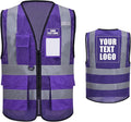 High Vis Safety Vest Reflective Strips, Multi-Pocket Design, Available in Yellow,Orange,black,Pink,blue,Red,purple