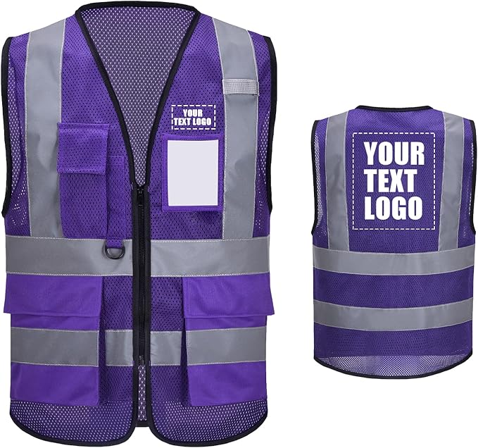 High Vis Safety Vest Reflective Strips, Multi-Pocket Design, Available in Yellow,Orange,black,Pink,blue,Red,purple