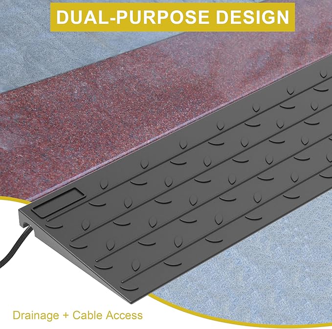 OrangeStar Heavy Duty Rubber Threshold Ramp, 2 Pack 1.5" Rise Wheelchair & Scooter Ramp with Cord Channel, Non-Slip Angled Entry for Doorways, Steps & Garages, 2200 LBS Capacity (Black, 36" Length)