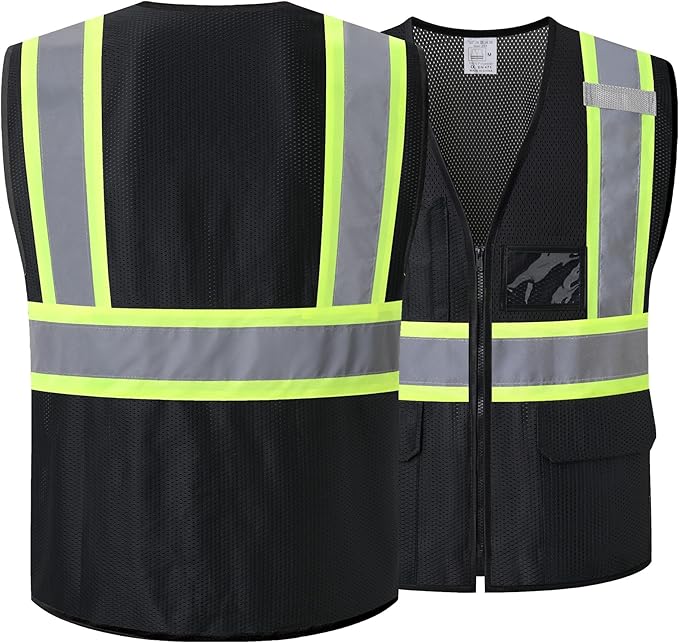 Reflective Safety Vest for Men Women Hi Vis Vest with Pockets High Visibility Vest Mesh Construction Vests Meets ANSI/ISEA Standards (Black-33, Small)