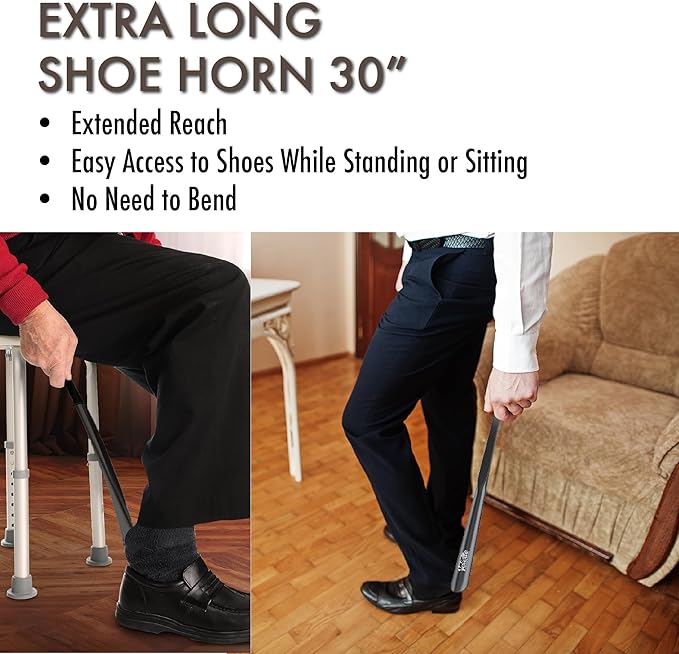 Velette 30" Extra Long Shoe Horn - Plastic Shoe Horn Long Handle for Seniors, Men, Women & Kids - Boot Horns, Shoehorn Long-Handle, Elderly Must Haves - Shoes Spoon, Helper Stick, Gifts for Seniors