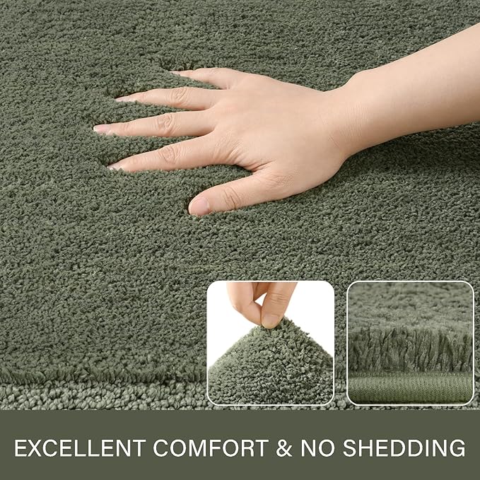 LOCHAS Bathroom Rug Set Sage Green, Soft Bath Rug Set 2 Piece Set, Toilet Mat U-Shaped 20x20 and 34x20 Bath Rugs, Quickly Dry Mats for Bathroom, Tub, Washable, Super Absorbent Floor Mat
