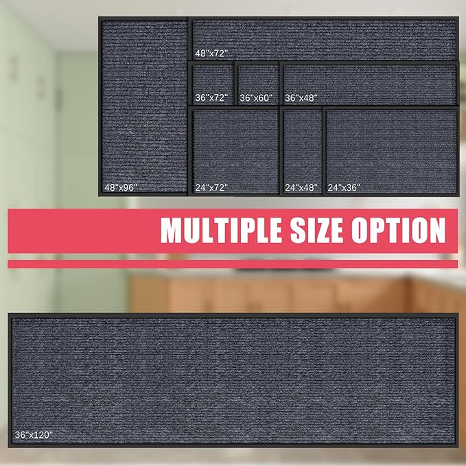 Kuyal Front Door Mat, 3'x6' Indoor Outdoor Entrance Mat, Commercial Floor Mats Inside Outside Entrance, Heavy Duty Durable Welcome Mats, Rubber Backing Non Slip Outdoor Mats for Entryway,Dark Gray