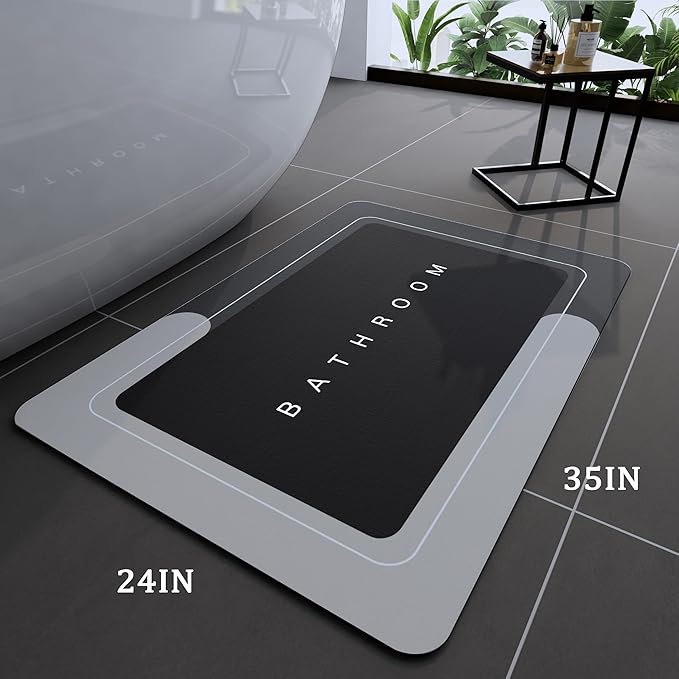 Bathroom Mat Rugs Super Absorbent Shower Mats Non Slip Quick Dry Thin Rubber Mats for Bathroom Floor Fit Under Door, Shower Rug for Bathtub, Shower, Dark Grey