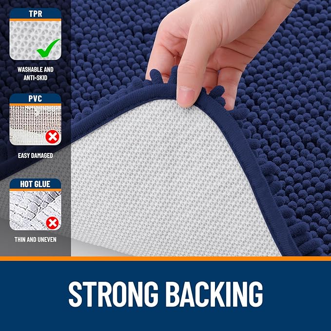 OLANLY Bathroom Rugs 24x16, Extra Soft Absorbent Chenille Bath Rugs, Rubber Backing Quick Dry, Machine Washable Bath Mats for Bathroom Floor, Tub and Shower, Home Decor Accessories, Twilight Sapphire