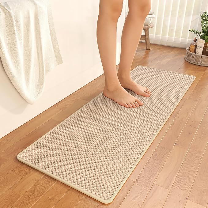 Bathroom Runner Non Slip, Extra Soft Absorbent Quick Dry Bath Mats, Foam Weave Texture Thin Bath Rugs Washable with Rubber Backing, 20" x 59“