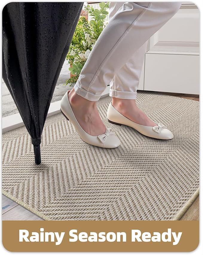 Color&Geometry Warm White Beige Small Ultra Thin Indoor Door Mat 17"x30", Machine Washable Front Door Mat Non Slip, Low Profile Entrance Mat Indoor, Absorbent Carpet for Inside, Entry, Entryway (FOLD)