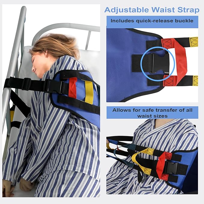 Transfer Belt Transfer Sling - Padded Gait Belt - Heavy Duty Patient Lift, Mobility Standing and Lifting Aid for Disabled, Elderly, Injured - Safely Move from Bed and Wheelchair (Blue)