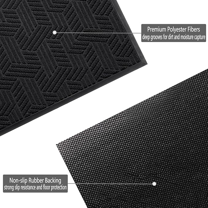 Front Door Mat 29.5"x17" Indoors Outdoors Welcome Mats, Waterproof Non-Slip Rubber Backing Heavy Duty Doormat Outside Entrance, Low Profile Entryway Rugs Floor Mat for Patio, Pattern B Black