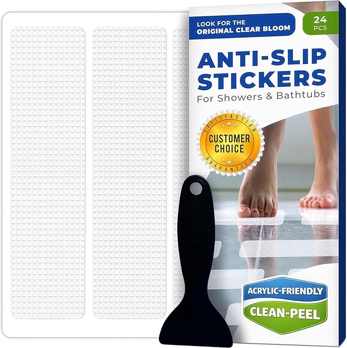 Anti Slip Shower Stickers 24 PCS, White Non-Slip Shower Strips for Adults, Premium Adhesive Bath Tub Stickers