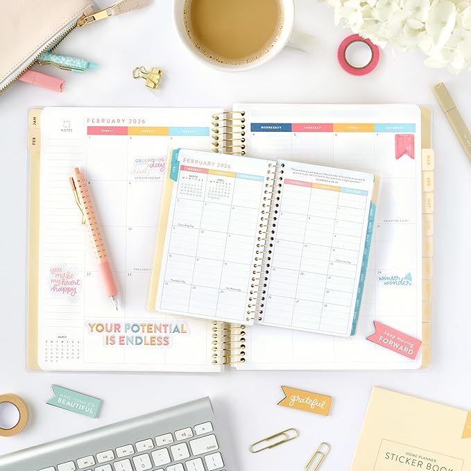 PPP Pocket Calendar 2026 (Cream Floral) | Weekly Checklists | Monthly Calendar Layout | Personal Goals | Notes Pages | Poly Laminated Cover | Twin Ring Coil Binding | Pocket-Sized 4x6.5" | Planner