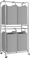STORAGE MANIAC 4 Section Vertical Laundry Hamper, 2 Tier Laundry Sorter with 4 Removable Tote Bags, Rolling Clothes Basket for Towels, Blankets, Tall Dirty Clothes Hamper for Closet, Bathroom, 4 Bags