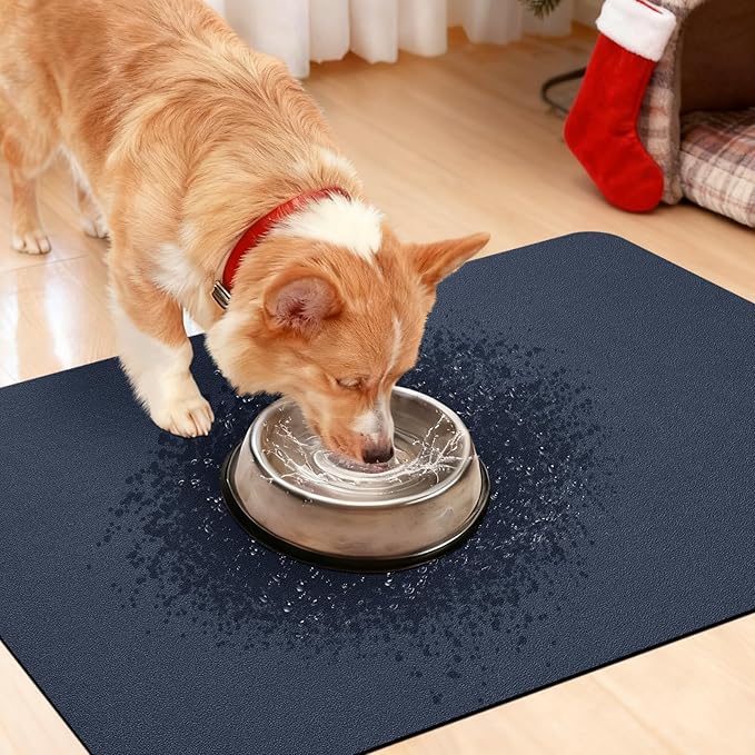 ACCUMTEK Ultra Thin Bath Mat, Upgrade Backing Non Slip Thin Bath Mats Fit Under Door, Quick Dry Ultra Absorbent Bathroom Rugs, Machine Washable Bath Rugs for Bathroom, Bathtub, Dark Blue/Solid/32 x20