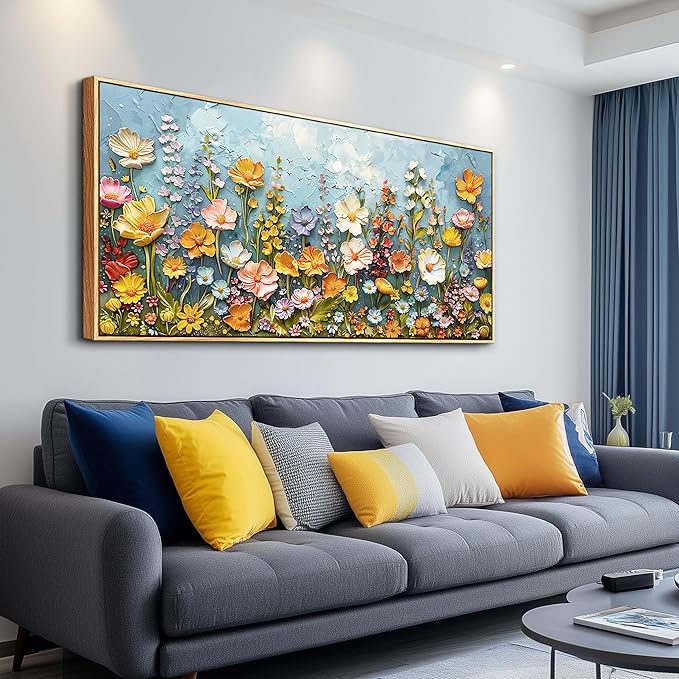 PHAOHUAXM Canvas Wall Decor For Living Room Dining Room Mural Vintage Print Picture YAbstract Colored Floral Wood Frame Artwork For Farmhouse Kitchen Bedroom Corridor Home Decoration Mural 24x48 In