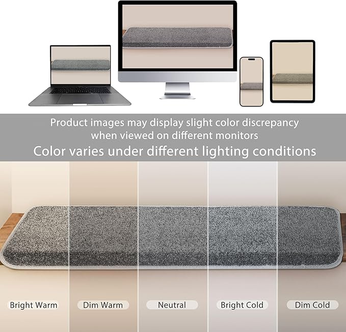 PURE ERA Bullnose Carpet Stair Treads Set Tape Free Non-Slip Indoor Stair Protectors Pet Friendly Rugs Covers Soft Skid Resistant Washable Reusable 9.5" x 30"(14 Pieces,Gray)