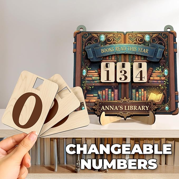 Personalized Books Read This Year Counter with Name, Book tracker for Reading Goal Challenge, Bookish Gifts for Literary Teachers, Writer, Bookshelf Accessories for Wall & Table, Home Library Décor