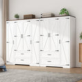 7 Doors Wardrobe Armoire Closet with Doors and Drawers, Farmhouse Wooden Armoire Storage Cabinet with Shelves & Hanging Rod for Bedroom, White