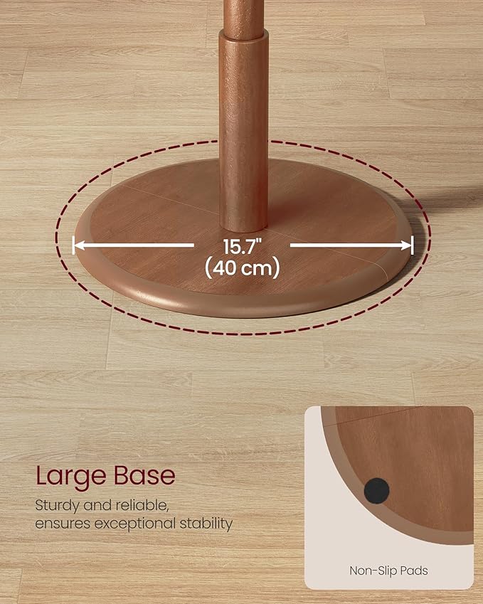 VASAGLE Solid Wood Coat Rack, Free Standing Hall Coat Tree with 8 Hooks, 3 Height Options, for Coats, Hats, Bags, Purses, for Entryway, Hallway, Rubberwood Hooks and Pole, Caramel Brown URCR009W01