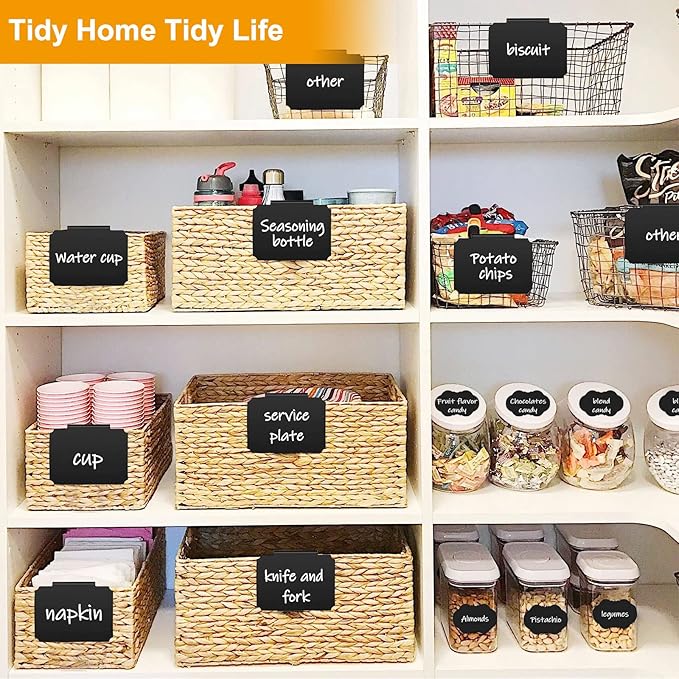 12PCS Basket Labels, Premium Bin Basket Labels Clip On, Pantry Basket Labels Tags for Storage Bins Fabric Cubes Wicker Organization