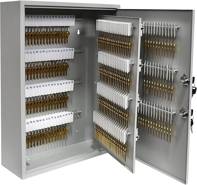 BankSupplies STEELMASTER 320 Key Cabinet - Dual Lock Control Key Box - Welded 22 Gauge Steel Construction - Scratch Resistant - Write-On Key Tags for Easy Identification