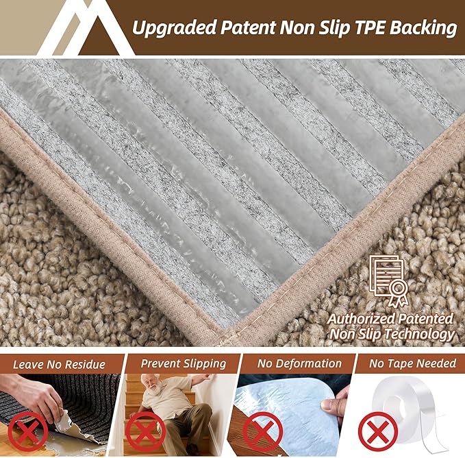 COSY HOMEER Edging Stair Treads Non-Slip Corner Indoor Stair Runners for Wooden Steps,Landing Slip Resistant Stair Rugs Mat for Kids and Dogs,100% Polyester TPE Backing,Beige,30x30 inch