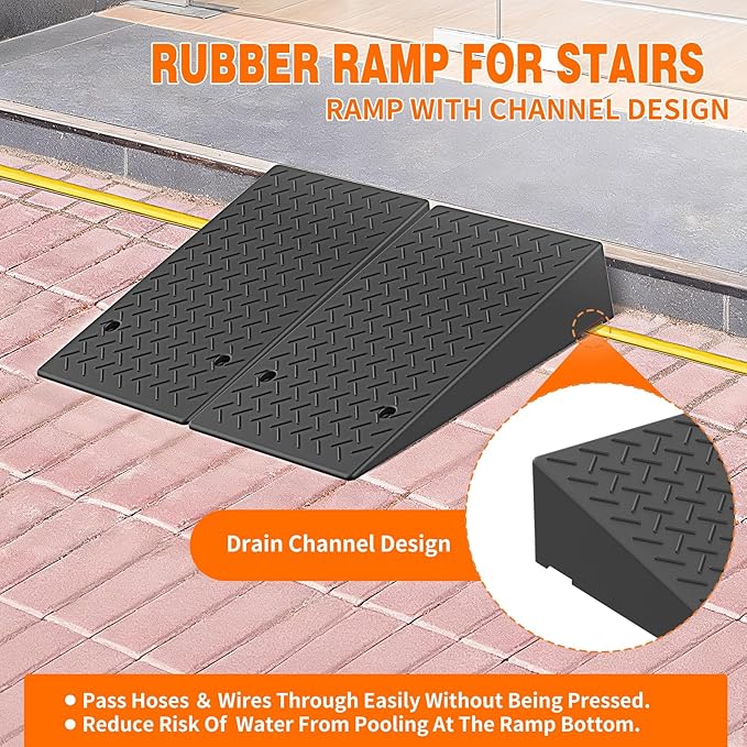 9.8" Rise Rubber Threshold ramp for Doorway/Cars, Step/Stair Rubber ramp with with Non-Slip Surface for wheelchairs/Curb/shed, 2200Pounds Load Capacity.