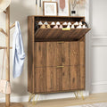 Shoe Storage Cabinet with 3 Flip Drawers, 31.5" W Fluted Shoe Cabinet for Entryway, Hidden Shoe Cabinet Storage, Narrow Free Standing Shoe Orgnaizer Rack Cabinet for Foyer Hallway, Natural