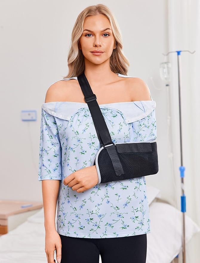 Deyeek Post Shoulder Surgery Shirt for Women Chemo Tear Away Shirt Snap Button 3/4 Sleeve Recovery Adaptive Clothing
