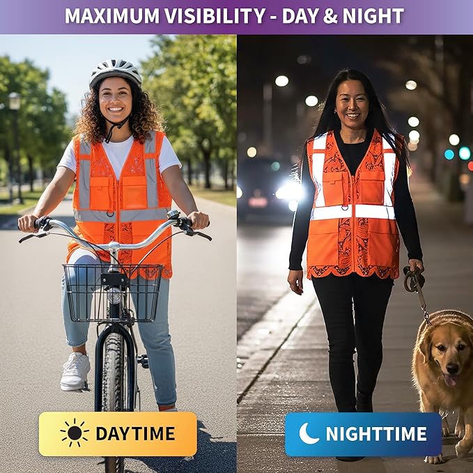Lace-Mesh Safety Vest for Women & Men - Breathable, High Visibility Vest with Zipper & ANSI Class 2 Reflective Strips