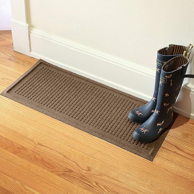 WaterHog Boot Tray Indoor Entrance - Slip-Resistant, Waterproof Dirt-Trapping Door Mat, Indoor/Outdoor, Slip-Resistant, for Front Door, Back Door, Porches, Garage, and Entryways, Camel, 15" x 36"