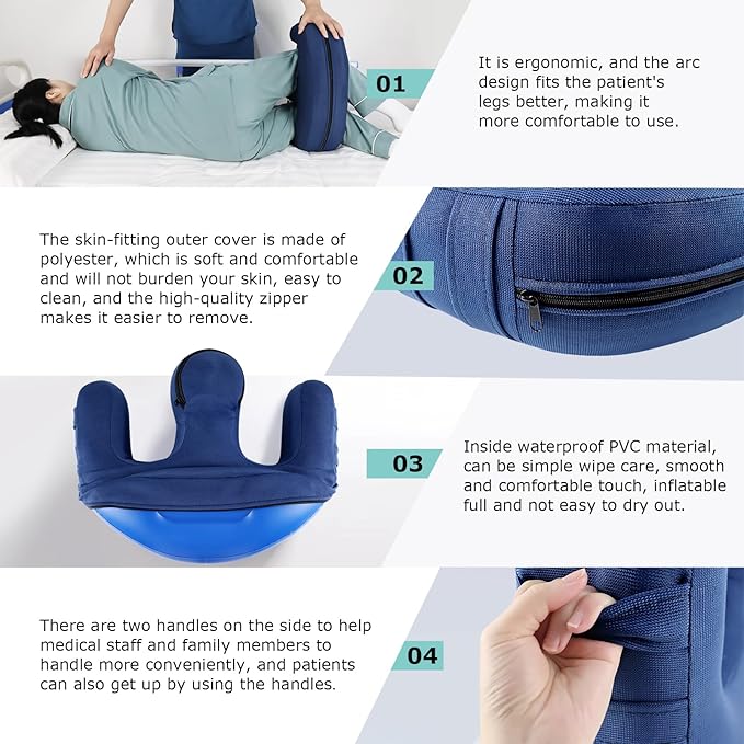YHK Inflatable Turning Device, Bedridden Turnover Pillow, Prevent Muscle Atrophy with Polyester Removable Pillowcase U-Shaped Multifunctional Turning Pillow, Bedridden Nursing Supplies(Dark Blue)