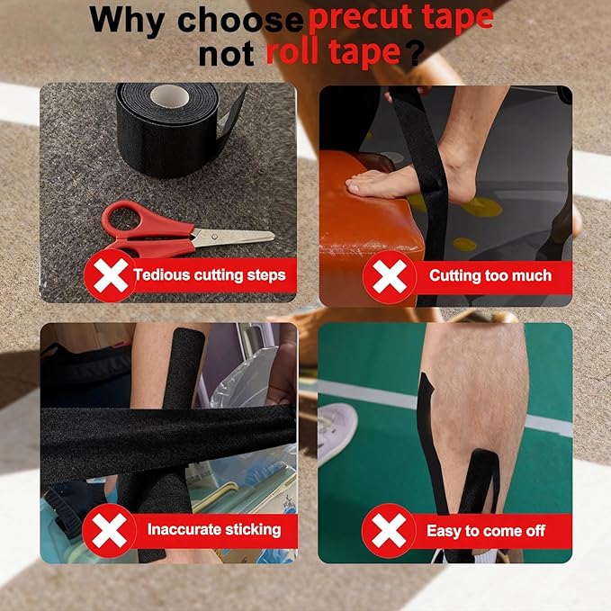 IEADEN Precut Kinesiology Tape for Knees, 10 Pcs - Knee Support & Stability, Knee Pain Relief Athletic Tape - Waterproof & Elastic, Breathable Hypoallergenic Latex-Free Tape, Black