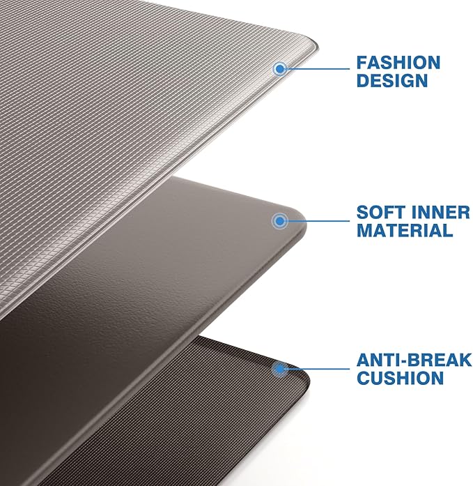 StepRite Kitchen Mats, 2PCS Kitchen Rugs, Cushioned Anti Fatigue Kitchen Mats for Floor, Non-Slip Standing Desk Mat, Waterproof Kitchen Rug Set for Kitchen, 20" x 32"+20" x 48"-0.47 inch Thick, Khaki