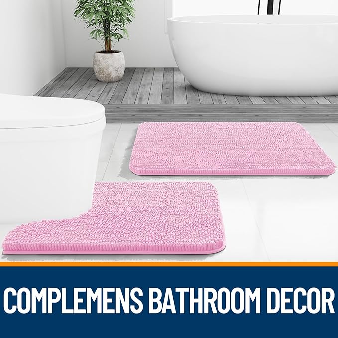 OLANLY Bathroom Rugs 70x46, Extra Soft Absorbent Chenille Bath Rugs, Rubber Backing Quick Dry, Machine Washable Bath Mats for Bathroom Floor, Tub and Shower, Home Decor Accessories, Pink