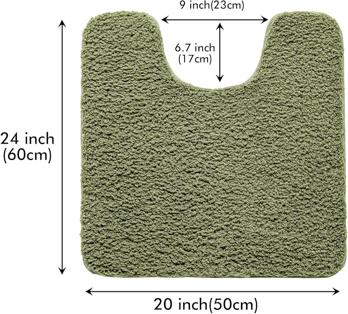MIULEE Microfiber Toilet Bath Mat U-Shaped Contour Shaggy Bathroom Rugs Non Slip Extra Thick Soft Bath Rug Absorbent Water for Bathroom Commode Machine Washable(20x24 Inch, Sage)