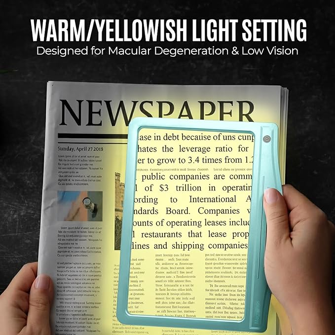MagniPros 5X Rechargeable Large Ultra Bright LED Page Magnifier with Anti-Glare Lens & 3 Color Light Modes, Relieve Eye Strain- Ideal for Reading Small Prints, Low Vision, Seniors