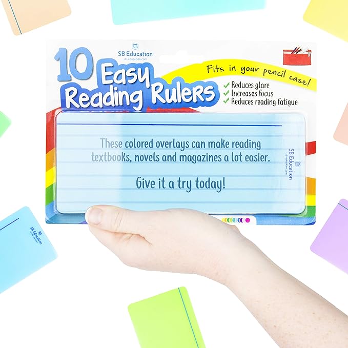 Luigi's SB Education 10 x Dyslexia Reading Tools for kids with Coloured Overlays | Guided reading strips for Dyslexia, Irlen Syndrome, ADHD and Visual Stress | Perfect Reading Trackers for kids