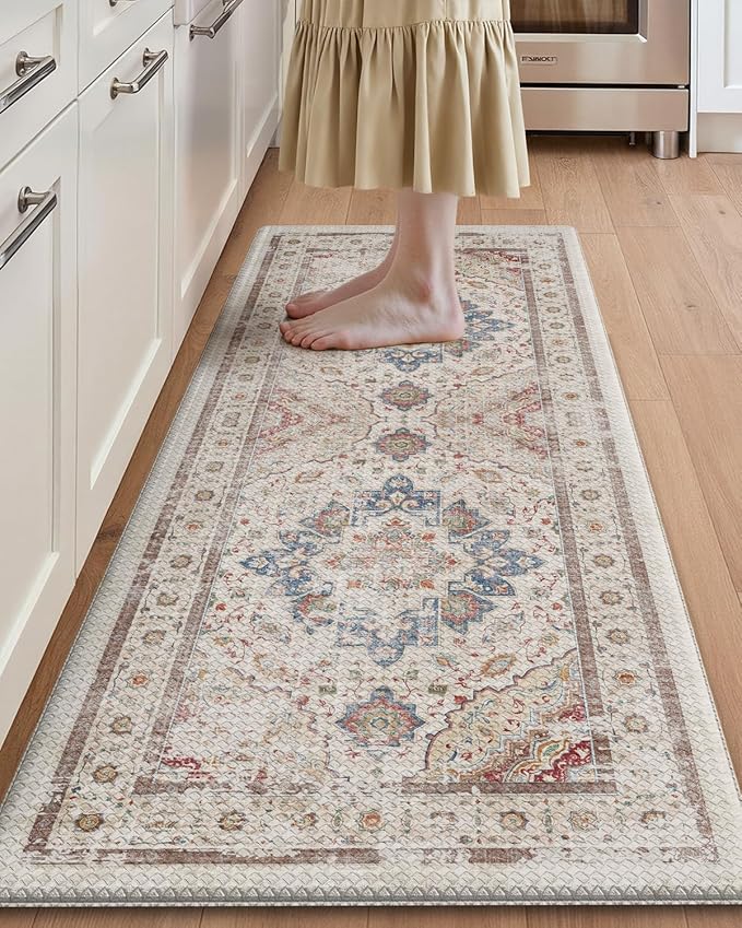 Color&Geometry Kitchen Floor Mats Anti Fatigue, Cushioned Boho Rugs,Waterproof Non Slip Kitchen Runner for Sink, Standing Mats for Office,24"x59",Oatmeal