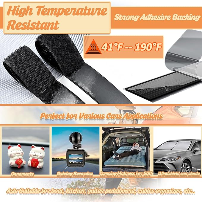 TEUVO 4.3" X 19.7FT Non Slip Car Camping Mattress Pad Tape for SUV Stop Car Bed Sleeping Pad from Sliding, High Thermostability Self Adhesive Hook and Loop Tape Car SUV Mattress Memory Foam Anti Slip