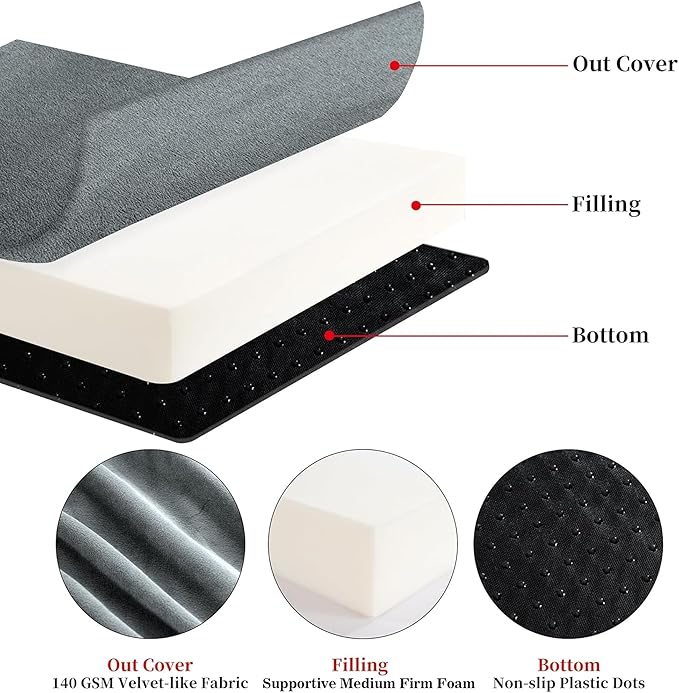 HOMBYS Foam Recliner Chair Cushions for Elderly, 4" Thick Chair Pads with Back Support for Office, Non-Slip Medium Firm Seat Cushion with Lumbar Pillow(Light Grey, 13" Backrest)