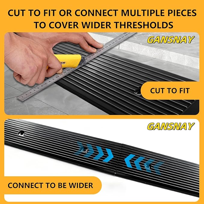 1.6" Rise Rubber Ramp Threshold Ramps with Pre-Set Holes& Plugs, Longer Size 8000lbs Capacity, Non-Slip& Cuttable- for Doorways, Driveways, Warehouse, Patio, Shed- 1.6" Rise(39.3"×4.7")