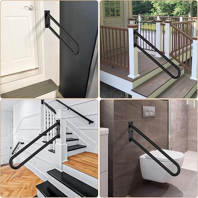 28 Inch Stainless Steel Handrail for 1-5 Steps - 1.25" Tube,ZUEXT U Shaped Oil Rubbed Black Safety Grab Bar for Stairs,Wall Mounted Hand Railing for Outdoor Garage Entry Interior Exterior Stairway