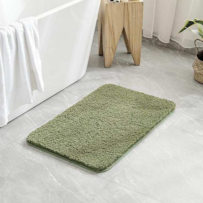 MIULEE Extra Thick Non Slip Bathroom Rug Shaggy Soft Bath Mat Plush Microfiber Absorbent Water for Shower Tub Machine Washable (Sage, 16x24 Inches)
