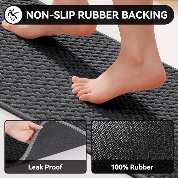 Bathroom Runner Non Slip, Extra Soft Absorbent Quick Dry Bath Mats, Foam Weave Texture Thin Bath Rugs Washable with Rubber Backing, 20" x 59“